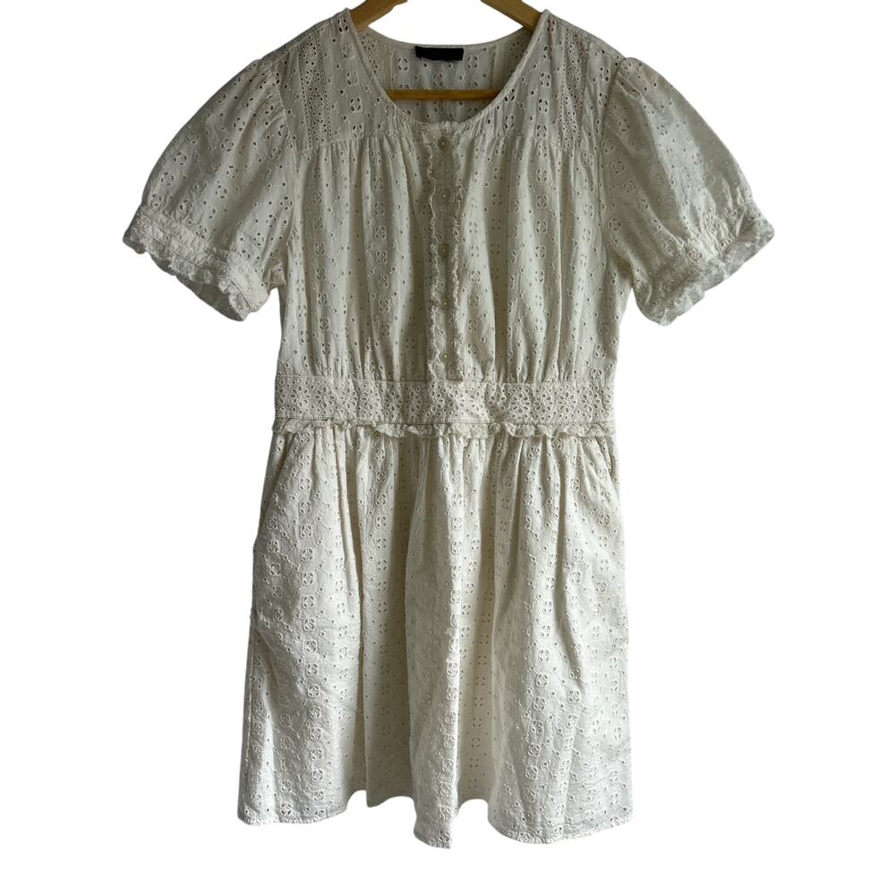 J.Crew Small 100% Cotton Antique‎ White Cottagecore Edwardian Style Eyelet Dress